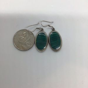 Pierced Green Malachite Dangle Earrings 925 Sterl